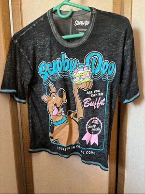 Ladies Burnout Black Graphic Tee - Scooby Buffet Design XS thumbnail 1