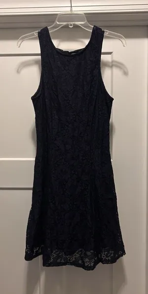 Speechless Navy Blue Lace Sleeveless Crochet Skater Tank Short Mini Dress Large thumbnail 1