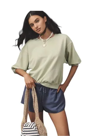 Anthropologie Pilcro The Niki Bubble Sweatshirt Light Green Pastels Crewneck M thumbnail 1