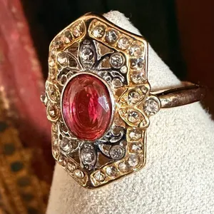 Art Deco Style pink rhinestone Cocktail Ring Gold thumbnail 4