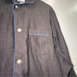 Vintage Christian Dior Pyjama Herringbone Button Front Lounge Shirt M Luxury 80s thumbnail 7
