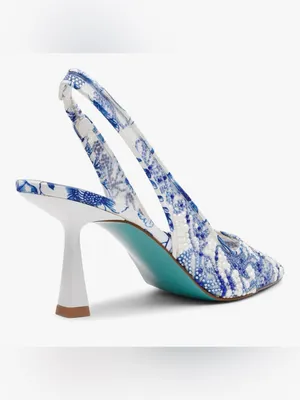 Betsey Johnson Blue & White Beaded Pointed Toe Slingback thumbnail 7