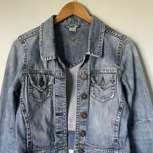 Vintage Silver Jeans Denim Jacket Coat y2k 2000's Blue Cotton Women's Small thumbnail 5