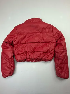 Ambiance Outerwear Women's Red Faux Leather Cropped Puffer Jacket thumbnail 2