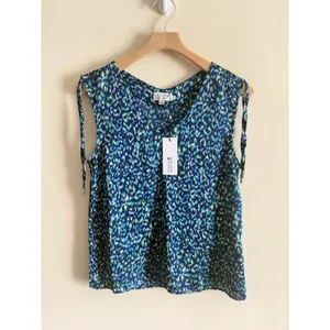 Molly Bracken Blue Tie V-Neck Tank Top Size Small NWT Preppy Minimalist Workwear thumbnail 3