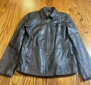 Blassport Women's Vintage Black Genuine Leather Zip-Up Jacket thumbnail 1