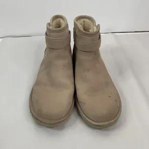 Ugg Sz 6 Boots Rella Beige Suede Shearling Lined Ankle Short Booties Snap Strap thumbnail 5