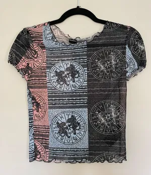 Urban Outfitters Print Pattern Sheer Tee Shirt M thumbnail 2