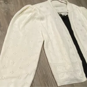 Cream Open Front Eyelet Knit Cardigan Sweater Cottagecore Boho Large thumbnail 4
