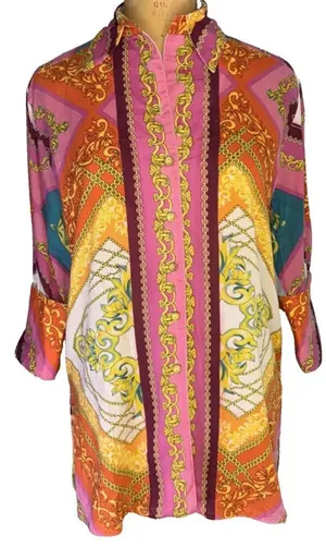 VIPAVADEE STUNNING Luxury Designer PRINT BUTTON FRONT‎ SHIRT 3/4 SLEEVES SZ S thumbnail 1