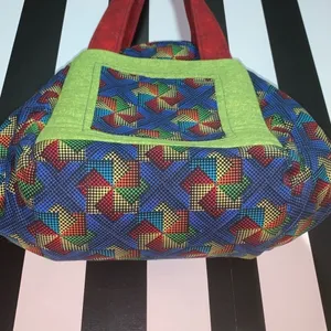 Fabric Quilted Handmade Zipper Folding Oversize Handbag Unique Funky Zips Shut thumbnail 8