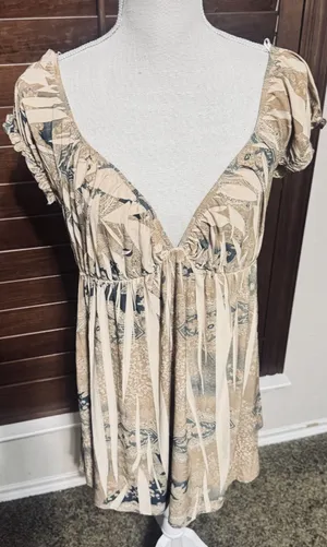 MKM Designs Women XL Paisley Tunic Top Mini Dress V-Neck Empire Waist Boho fairy thumbnail 1