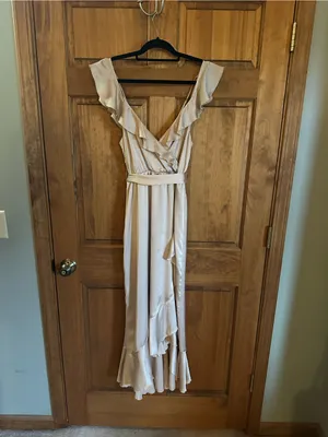 Show Me Your MuMu tan Champagne beige Satin High-Low Dress Size medium thumbnail 4