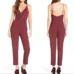 Leith Burgundy Embroidered V Neck Jumpsuit Size Small thumbnail 3