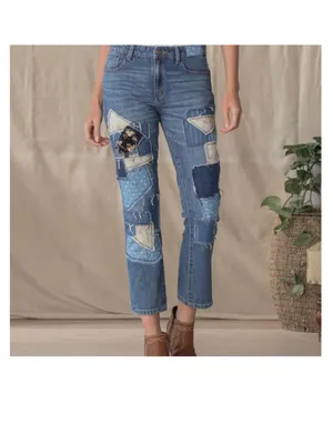 Sundance Driftwood Patchwork jeans Abbey mom Free People High Rise boyfriend boho floral thumbnail 14