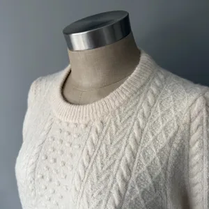 J.Crew Cream Cable Knit Sweater Women’s Large Ivory Wool Blend thumbnail 2