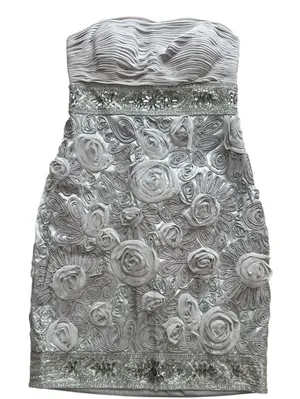 Sue Wong Nocturne NWT Embellish Beaded Rosette Dress 6‎ Platinum Silver Metallic thumbnail 1