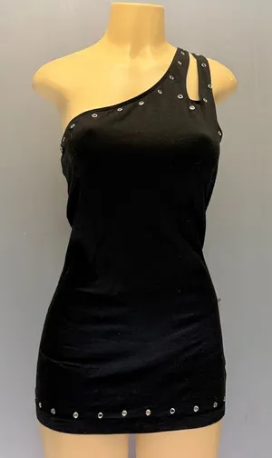 XXI Y2K Mini Tank Dress Cold Shoulder Black | Grommet Cutout | L/G NWOT thumbnail 1