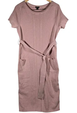 Torrid Knit Belted Midi Dress Dusty Rose‎ Short Sleeve Pockets Size 0 thumbnail 1