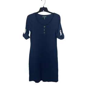 Ralph Lauren Navy Blue 100% Cotton Henley Shirt Dress Roll Tab Sleeve S thumbnail 3