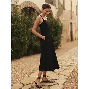 PACT Organic Black Organic Cotton Fit&Flare Midi Dress Sz.L NWT thumbnail 3