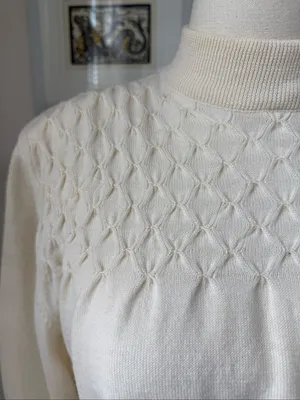 Vintage 80s Ciao Petites 100% Wool Knit Ivory Blouson Dress M thumbnail 3