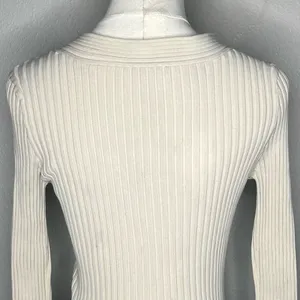 Y2K Vintage Cache Cream Silk Blend Rib Knit Keyhole Square Ring Going Out Blouse thumbnail 4