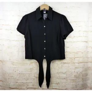 Hot Topic Shirt Women M Black Psychic Reader Tie Front Button Goth Witch Moon thumbnail 12