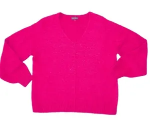 Vince Camuto Hot Pink Center Seam V-Neck Sweater Size Small thumbnail 1
