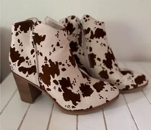 MIA Cow Print Western Ankle Booties Brown White Block Heel Size 8 thumbnail 1