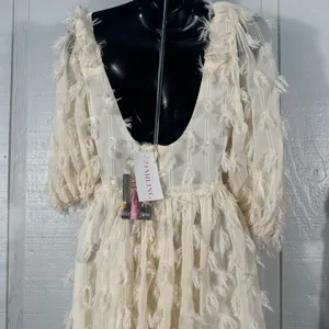 SISTER JANE Sparkle Faux Feather White Skater Mini Dress Size XS NWT thumbnail 5