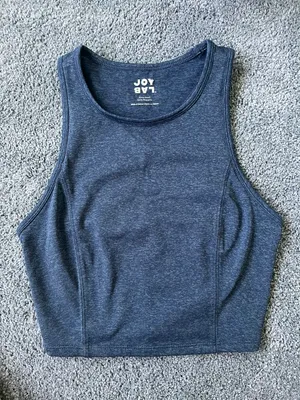 JoyLab Mini Stripe Blue Crop Tank Top thumbnail 1