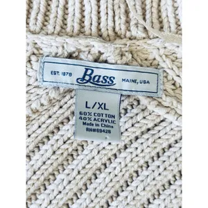 Bass Knit Cardigan Womens Sweater L/XL Cable‎ Texture Chunky Tan Beige Sand thumbnail 5