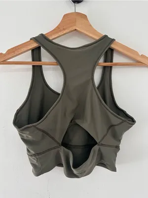 H&M Divided Olive Green Racerback Sports Bra Medium Athleisure Activewear cutout thumbnail 2