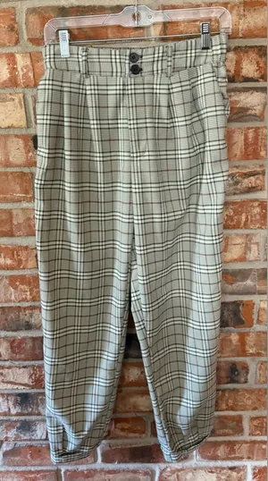 Full Tilt Black and Cream cuffed Plaid Trouser Pants thumbnail 1