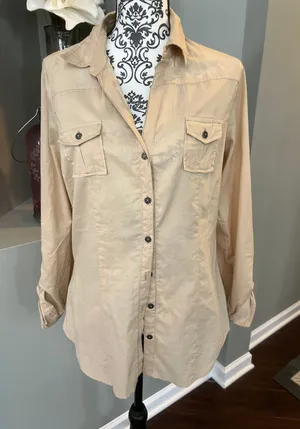 Nine West Jeans Size Medium Tan Button Down Shirt thumbnail 1