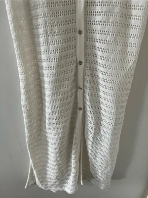 White Open Knit Crochet Button Front Sleeveless Midi Dress Large Coastal Resort thumbnail 4