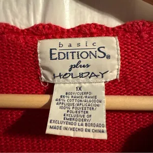 Vtg Basic Editions‎ Christmas Sweater Womans 1X Red Holiday Cardinal Patch 90s thumbnail 3