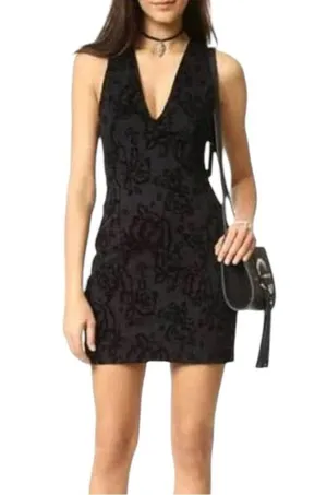 Free People NEW Floral Jacquard Mini Dress Black thumbnail 2