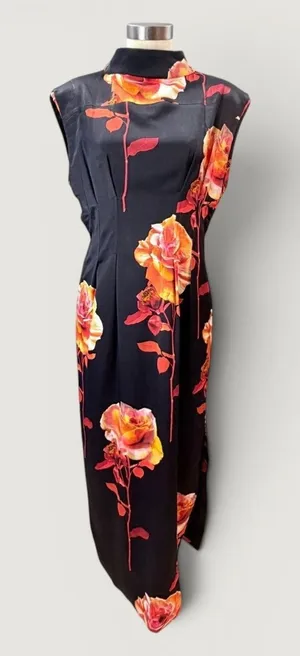 Karen‎ Millen Rose Floral High Neck Bow Back Double Sleeve Maxi Midi Dress US 8 thumbnail 1