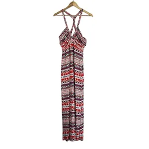 Boston Proper Ikat Geometric Maxi Dress Red Boho Braided T-Back Size S thumbnail 2