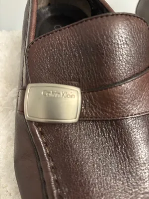 Calvin Klein slip on loafer all leather with emblem to side chocolate brown sz 8.5 casual or business  thumbnail 2