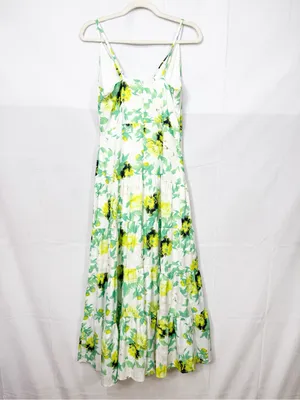 Beulah Style Floral Tiered Maxi Midi Dress White Green Yellow Boho Bohemian thumbnail 4