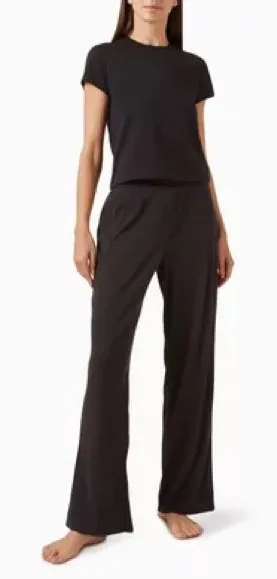 SKIMS Cotton Rib Relaxed Lounge Pants in Black. Size Medium thumbnail 1