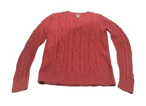 LL Bean Womens XS Coral Pink Cable Knit‎ 100% Cotton Crew Neck Sweater thumbnail 1