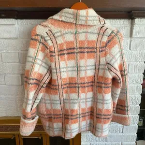 Soft Surroundings Briony Soft Plaid Orange White Collared Sweater Jacket Size S‎ thumbnail 3