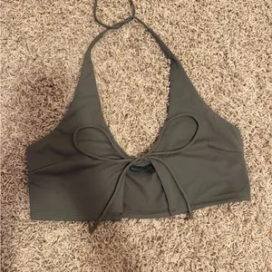 White Fox Boutique Taupe Tie-Front Halter Crop Top thumbnail 2