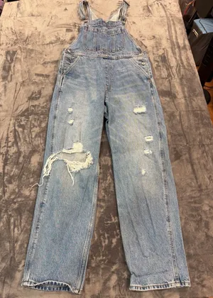 Abercrombie & Fitch Overalls Womens Blue Distressed Denim M thumbnail 1