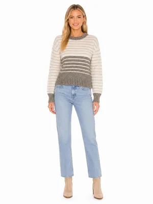 NEW Revolve Chaser Striped Gray Crewneck Chunky Thick Crop Knit Sweater Sz M thumbnail 2