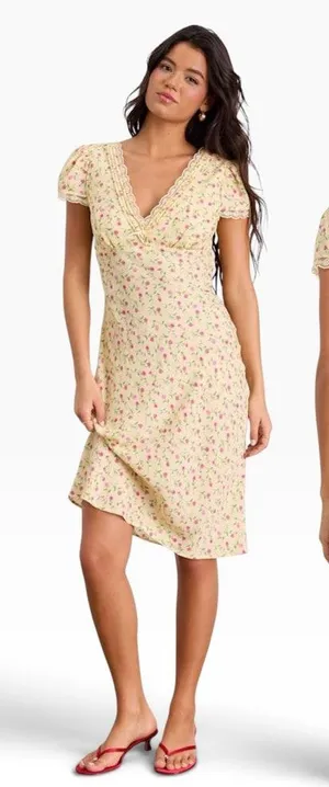 Lulus Liv Light Yellow Ditsy Floral Slip Midi Dress size M NWT thumbnail 1